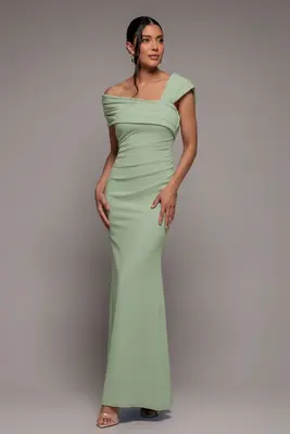 Goddiva One Shoulder Scuba Crepe Evening Maxi Dress - Mint Green