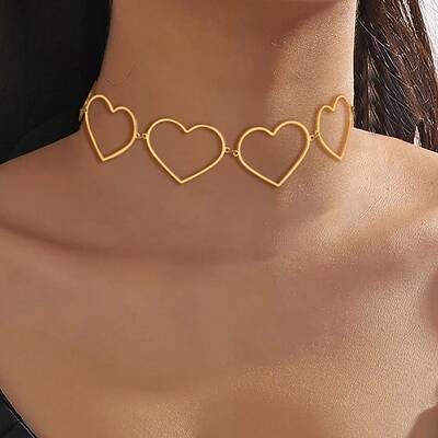 304 Stainless Steel Hollow Heart Link Chain Choker Necklaces for Women