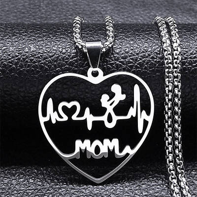 Mother's Day 304 Stainless Steel Hollow Cut Mom Love Heart Pendant Necklaces