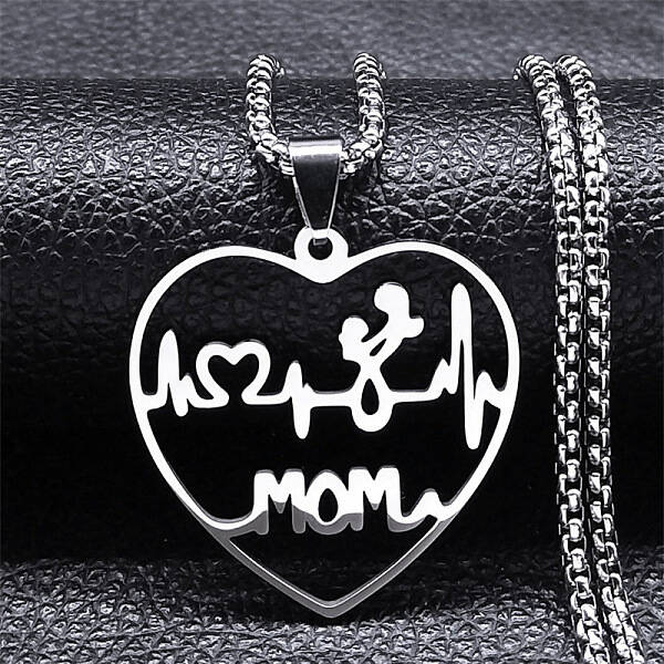 Mother's Day 304 Stainless Steel Hollow Cut Mom Love Heart Pendant Necklaces