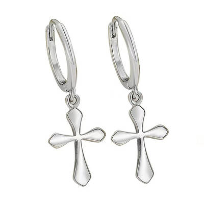 Fashionable S925 Sterling Silver Cross Hoop Earrings
