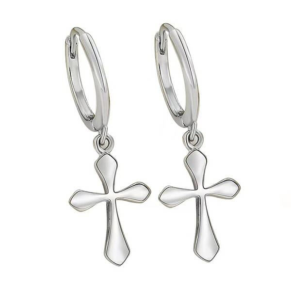 Fashionable S925 Sterling Silver Cross Hoop Earrings