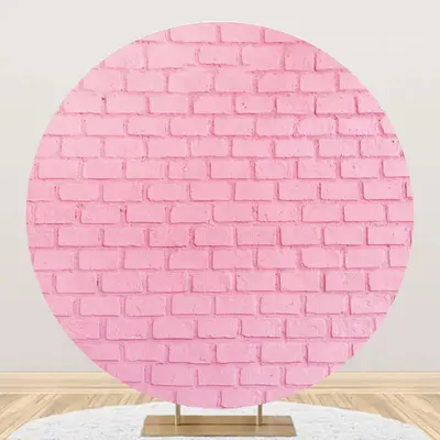 Pink Brick Texture Wall Round Backdrop For Birthday - Aperturee