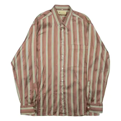 KOPPEL Womens Shirt Brown Silk Striped Long Sleeve L