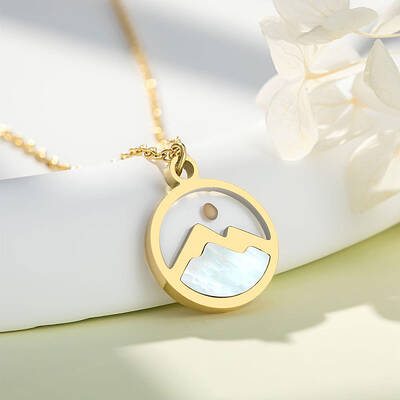 Flat Round 216 Stainless Steel Pave Natural Shell Mustard Seed Pendant Necklaces for Women