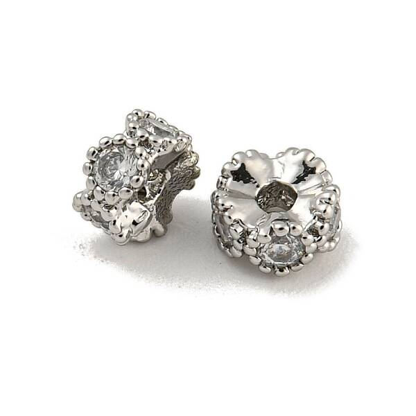 Brass Micro Pave Clear Cubic Zirconia Beads