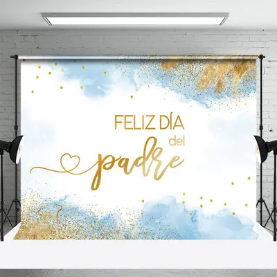 Feliz Dia De Padre Blue Gold Fathers Day Backdrop - Aperturee