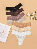 Women's Contrast Floral Lace Sheer Nylon Thong, Elegant Soft Comfy Breathable Contrast Mesh Knicker for Daily Wear, Panties f...