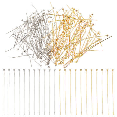 BENECREAT 120Pcs 2 Styles Real Gold Plated Ball Pins