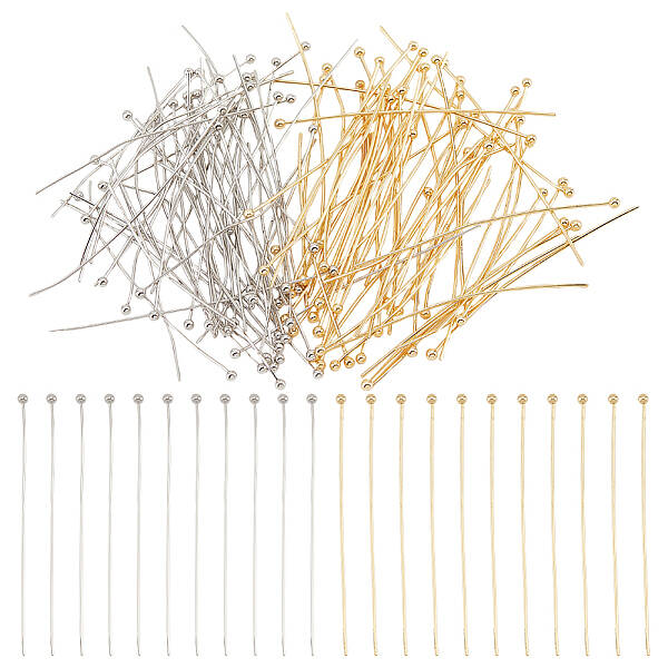 BENECREAT 120Pcs 2 Styles Real Gold Plated Ball Pins