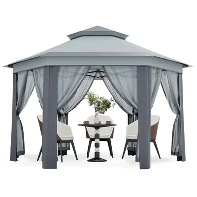 Garvee 13'x13' Hexagonal Pop-Up Gazebo Tent with Mosquito Netting - 6-Sided Instant Outdoor Canopy, Sun Shelter Pavilion for ...