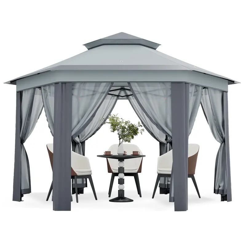 Garvee 13'x13' Hexagonal Pop-Up Gazebo Tent with Mosquito Netting - 6-Sided Instant Outdoor Canopy, Sun Shelter Pavilion for ...