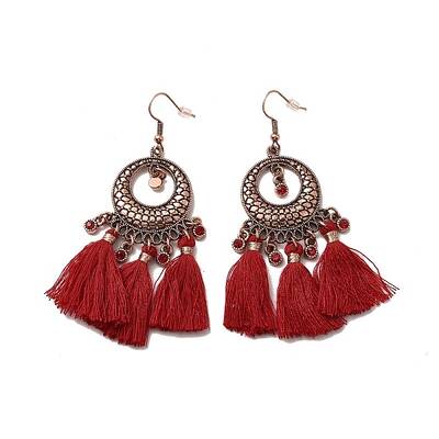 Rhinestone Donut with Tassels Dangle Earrings