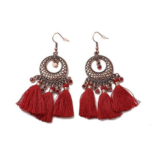 Rhinestone Donut with Tassels Dangle Earrings