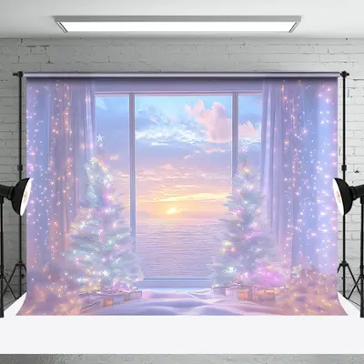 Fantasy Light Window Sunset Christmas Tree Backdrop - Aperturee