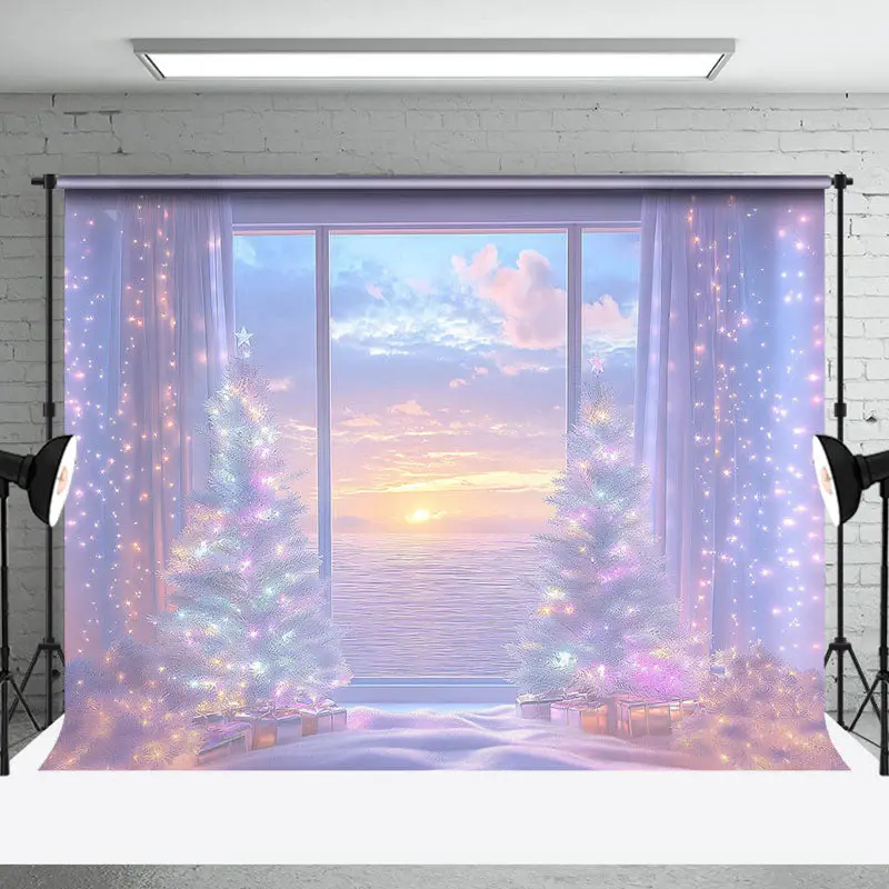 Fantasy Light Window Sunset Christmas Tree Backdrop - Aperturee