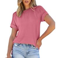 Women's Fashion Ribbed O-neck Short Sleeve Casual T-shirt Tops