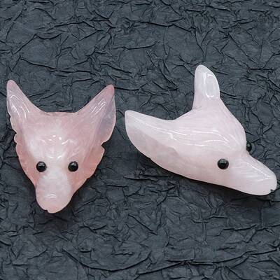 Natural Rose Quartz Carved Healing Wolf Head Figurines