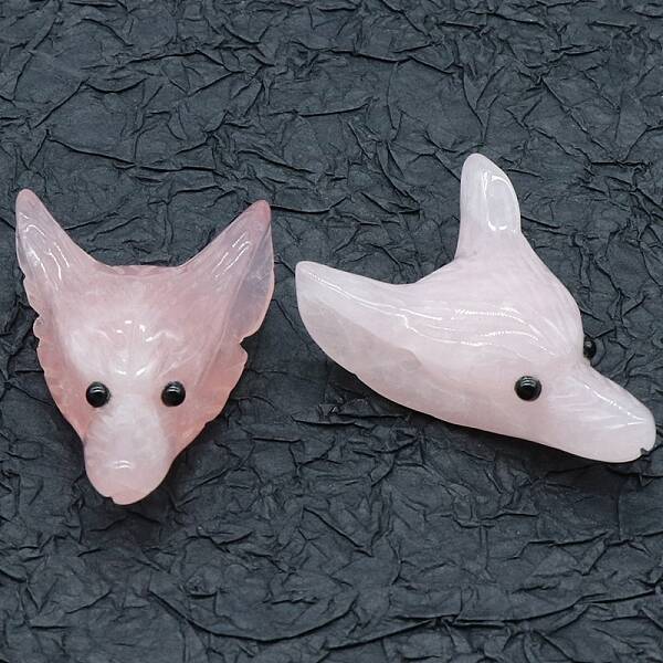 Natural Rose Quartz Carved Healing Wolf Head Figurines
