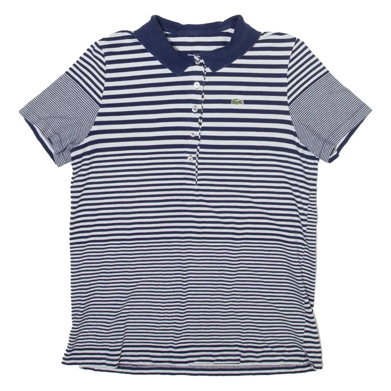 LACOSTE Womens Polo Shirt Blue Striped S