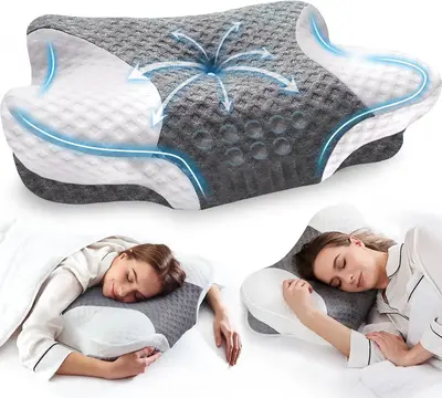 Neck Pillows with Memory Foam - Neck Pillows for Pain Relief Contour Memory Foam Pillows Ergonomic Neck Support - Adjustable ...