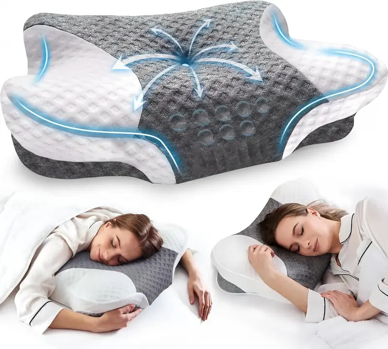Neck Pillows with Memory Foam - Neck Pillows for Pain Relief Contour Memory Foam Pillows Ergonomic Neck Support - Adjustable ...