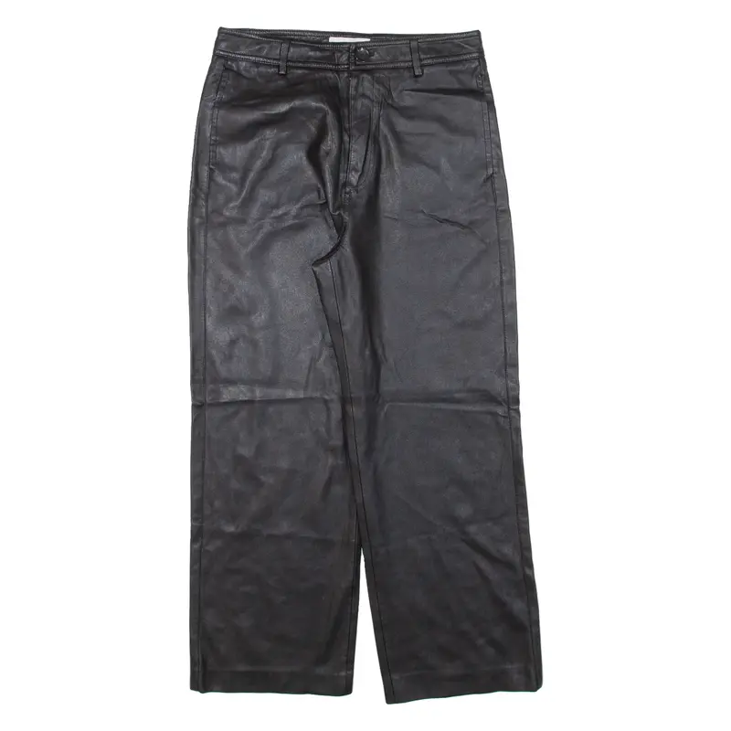 MNG Leather Look Womens Trousers Black Loose Straight Faux Leather W28 L25