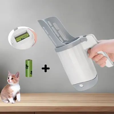 ESAY TO USE Litter Scoop with 15 Refill Bags Extra Large Capacity Spill Resistant ABS+PP Resin Material for Large Cats Easy D...