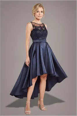 Goddiva Sequin & Satin Dipped Hem Midi Dress - Black