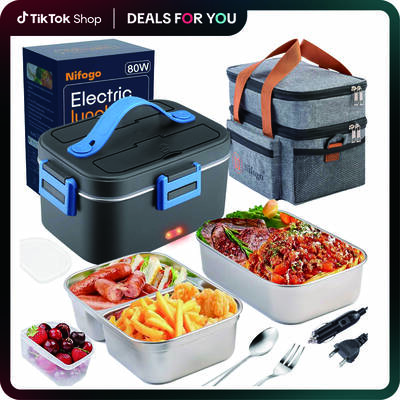Electric Lunch Box, 80W Food Heater 1,5L for Adults Portable Food Heater with Tableware and Lunch Bag, Car & Home Portable El...