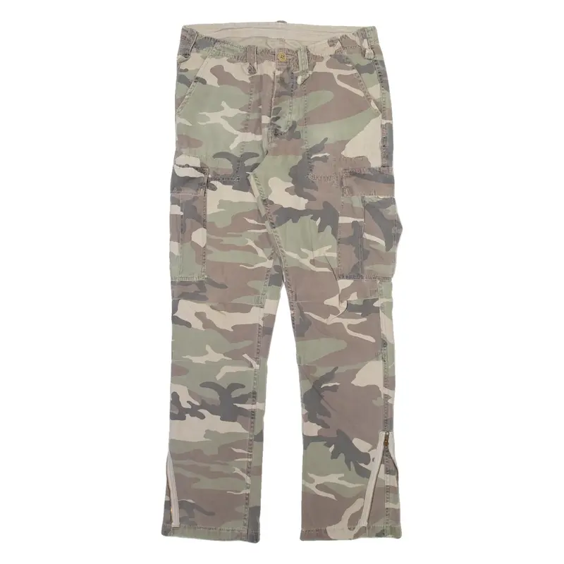JAPAN RAGS Camo Cargo Mens Trousers Green Regular Straight W32 L32