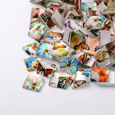 Butterfly Printed Glass Square Cabochons