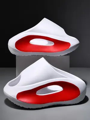 1 Pair Men's Summer 2024 Colorblock Hollow Out Design Slippers, Casual Outdoor Beach Sandals for Daily Wear, House Shoes Indo...