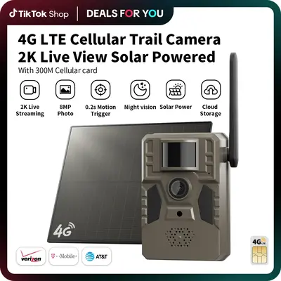 [FallFreshness] 4G LTE Solar Game Camera– 2K Live Video, WiFi Not Supported, Remote APP Controlled, WaterProof, Motion Acti...