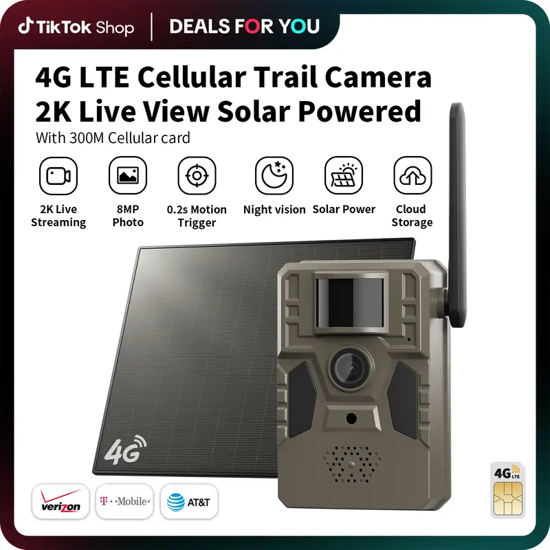 [FallFreshness] 4G LTE Solar Game Camera– 2K Live Video, WiFi Not Supported, Remote APP Controlled, WaterProof, Motion Acti...