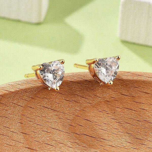 Heart Brass Pave Cubic Zirconia Stud Earrings for Women