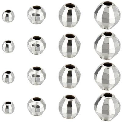 40Pcs 4 Size Faceted Round 925 Sterling Silver Spacer Beads