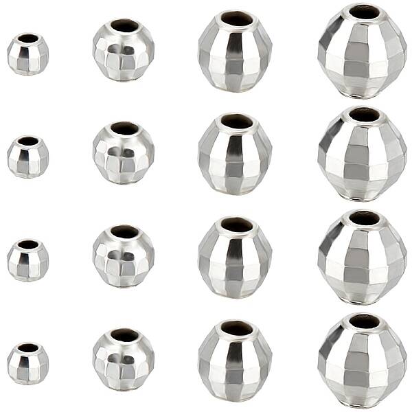 40Pcs 4 Size Faceted Round 925 Sterling Silver Spacer Beads