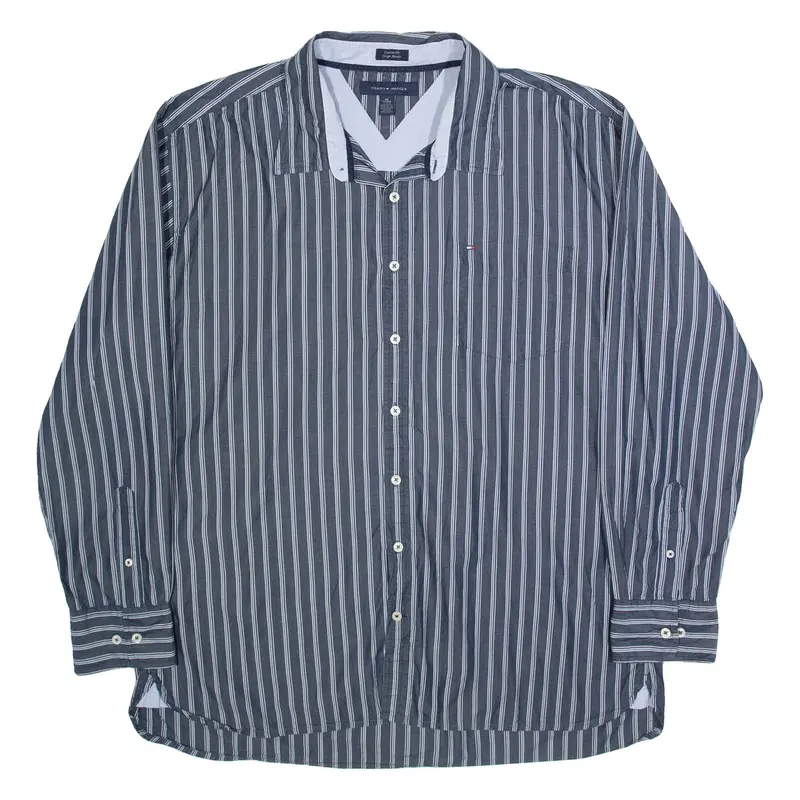 TOMMY HILFIGER Mens Shirt Grey Striped Long Sleeve 2XL
