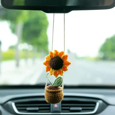 Handmade Car Decorations, Sunflower Knit Planter, Swinging Piggy, Frog Swing, Rose Flower Clip, Ceramic Coaster, Perfect Gift...