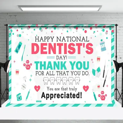 Green White Happy National Dentists Day Backdrop - Aperturee