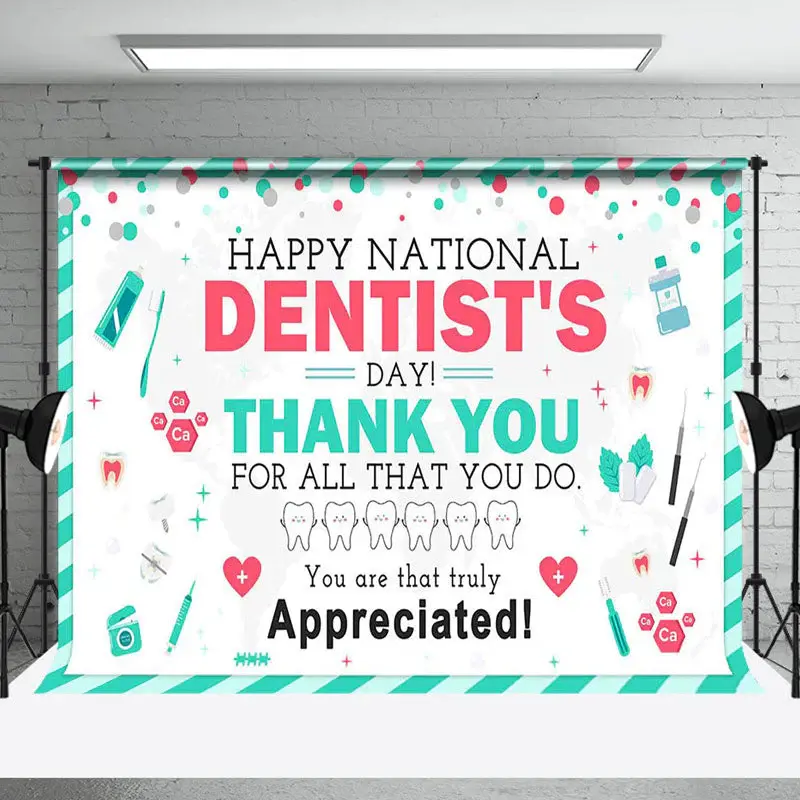 Green White Happy National Dentists Day Backdrop - Aperturee