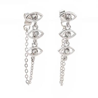 Crystal Rhinestone Horse Eye Hanging Chain Dangle Stud Earrings