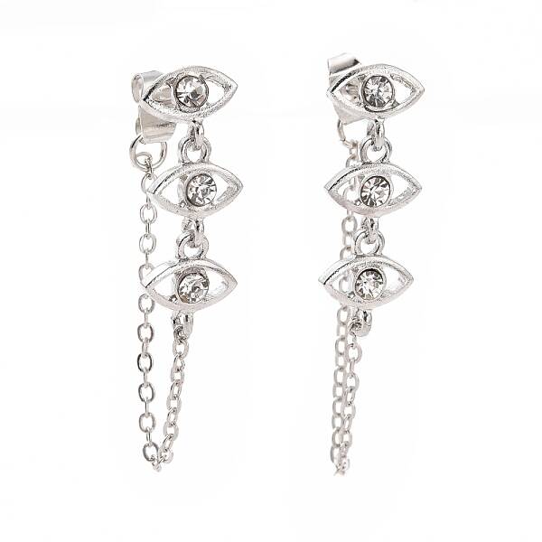 Crystal Rhinestone Horse Eye Hanging Chain Dangle Stud Earrings