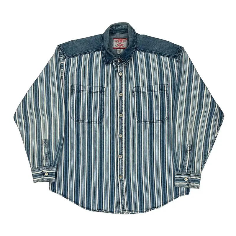 Levis Striped Denim Shirt - XL Blue Cotton