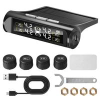 Solar Power Car Tire Pressure Monitoring Tool, LCD Digital Display Tire Pressure Gauge, TPMS Tyre Pressure Monitoring System,...