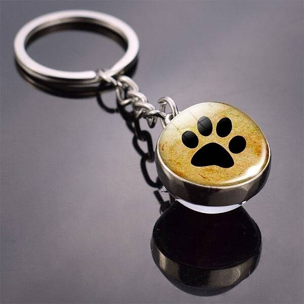 Dog Paw Print Pattern Glass Double-sided Ball Keychains