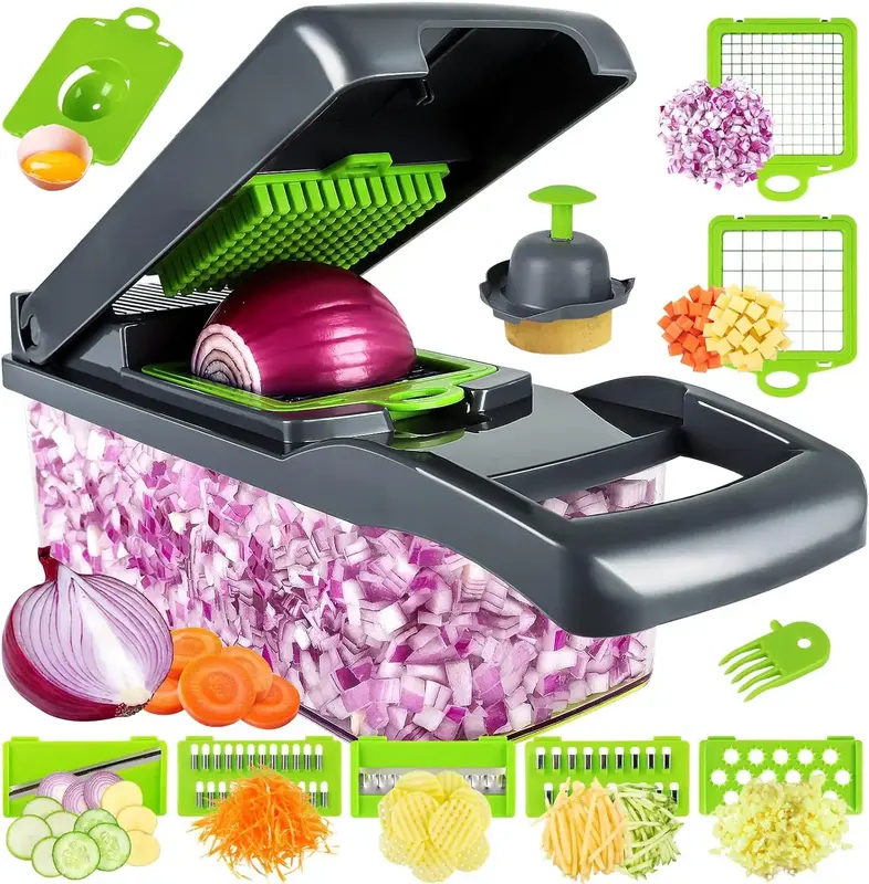 [New Deal] Multifunctional Vegetable Chopper, Pro Onion Chopper, Vegetable Slicer Dicer Cutter with 8 Blades, Carrot & Garlic...