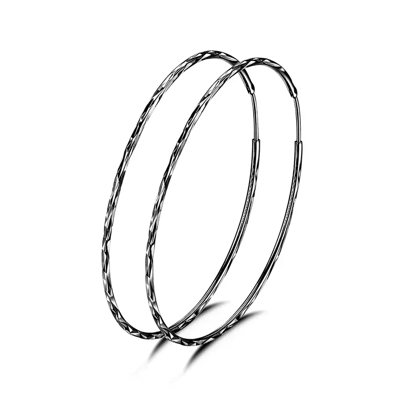 Sterling Silver with Black Color Plated Circle Hoop Earrings