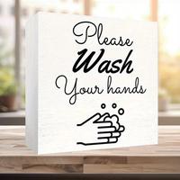 Please Wash Your Hands Letter Pattern Bathroom Tabletop Sign, 1 Count Bathroom Decorative Sign, Fun Home Decoration, Rustic F...